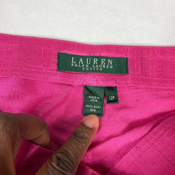 Lauren Ralph Lauren Silk Pants Fuschia Pink Side Zip Trousers 12P PETITE FLAW - Picture 5 of 14